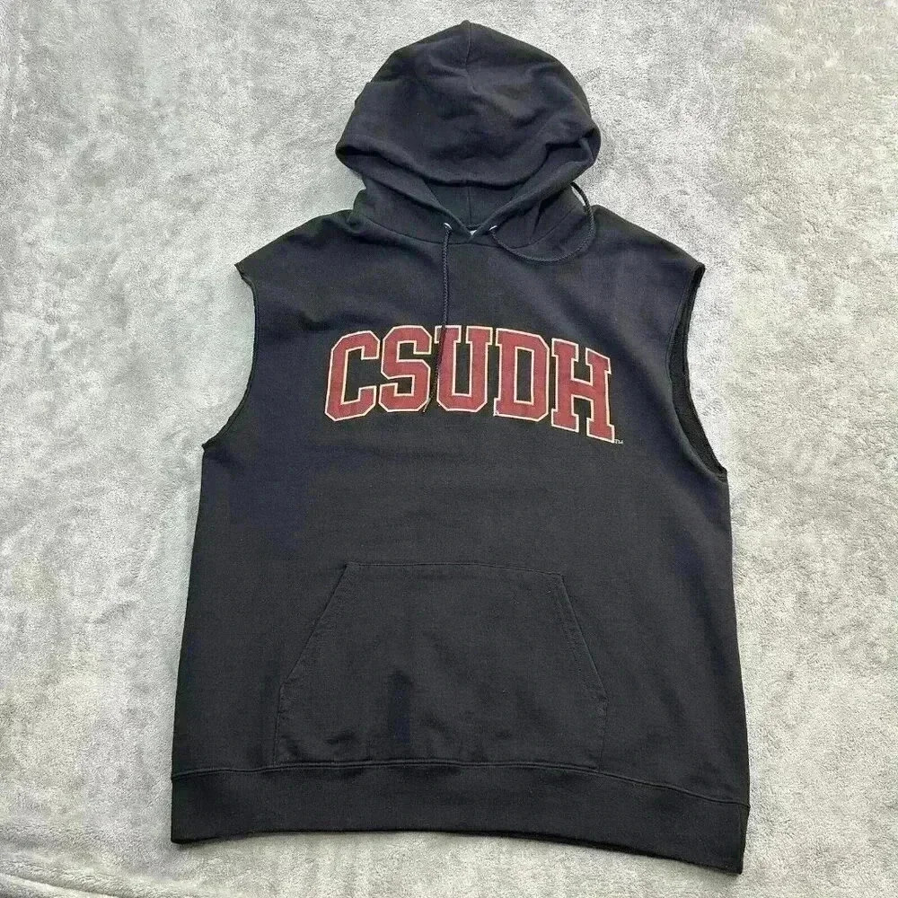 Champion Hoodie Mens Large Cal State Dominguez Hills CSUDH Sleeveless Black Gym